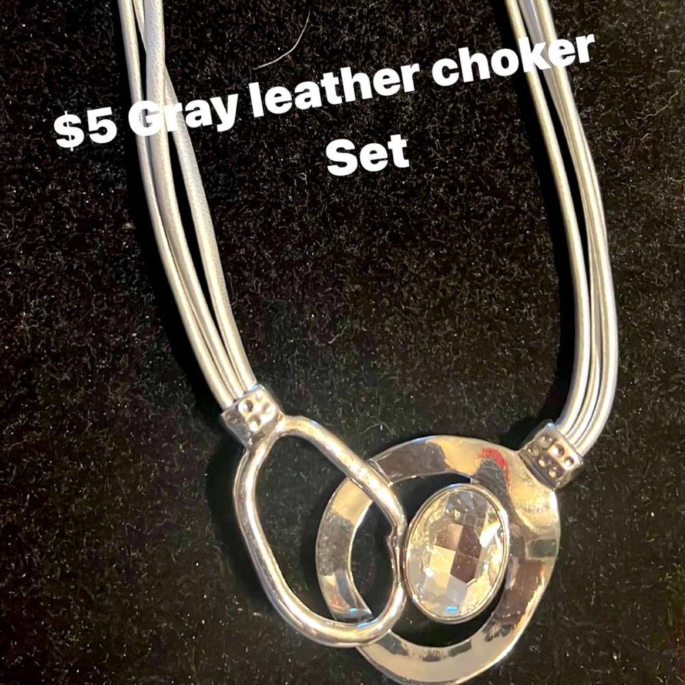 Lead and nickel free leather Gray choker
